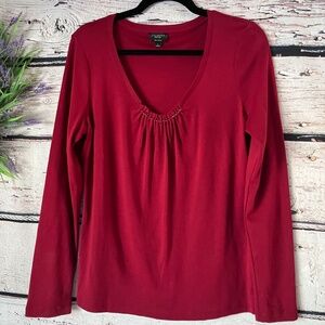 Talbots top Red with embellished neck line